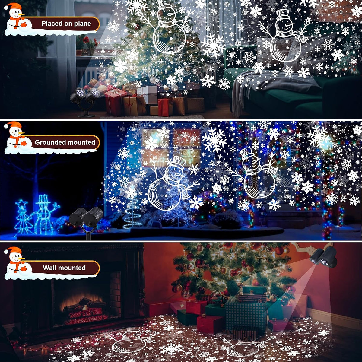 Toodour Snowman & Snowflake Christmas Projector Lights Outdoor, Double He...