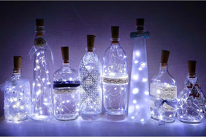 8 Pack 20 LED Wine Bottle Cork Lights, Fairy Mini String Lights Copper Wire, Battery Operated Starry Lights for DIY, Christmas, Halloween, Wedding, Party, Indoor&Outdoor (8 Pack, Cool White)