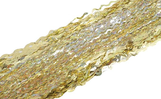 4 Pack Wavy Sparkle Champagne Gold Metallic Tinsel Foil Fringe Curtains Photo Booth Backdrop | Gold Streamer Backdrop for Holiday Celebration Bachelorette Party Decorations