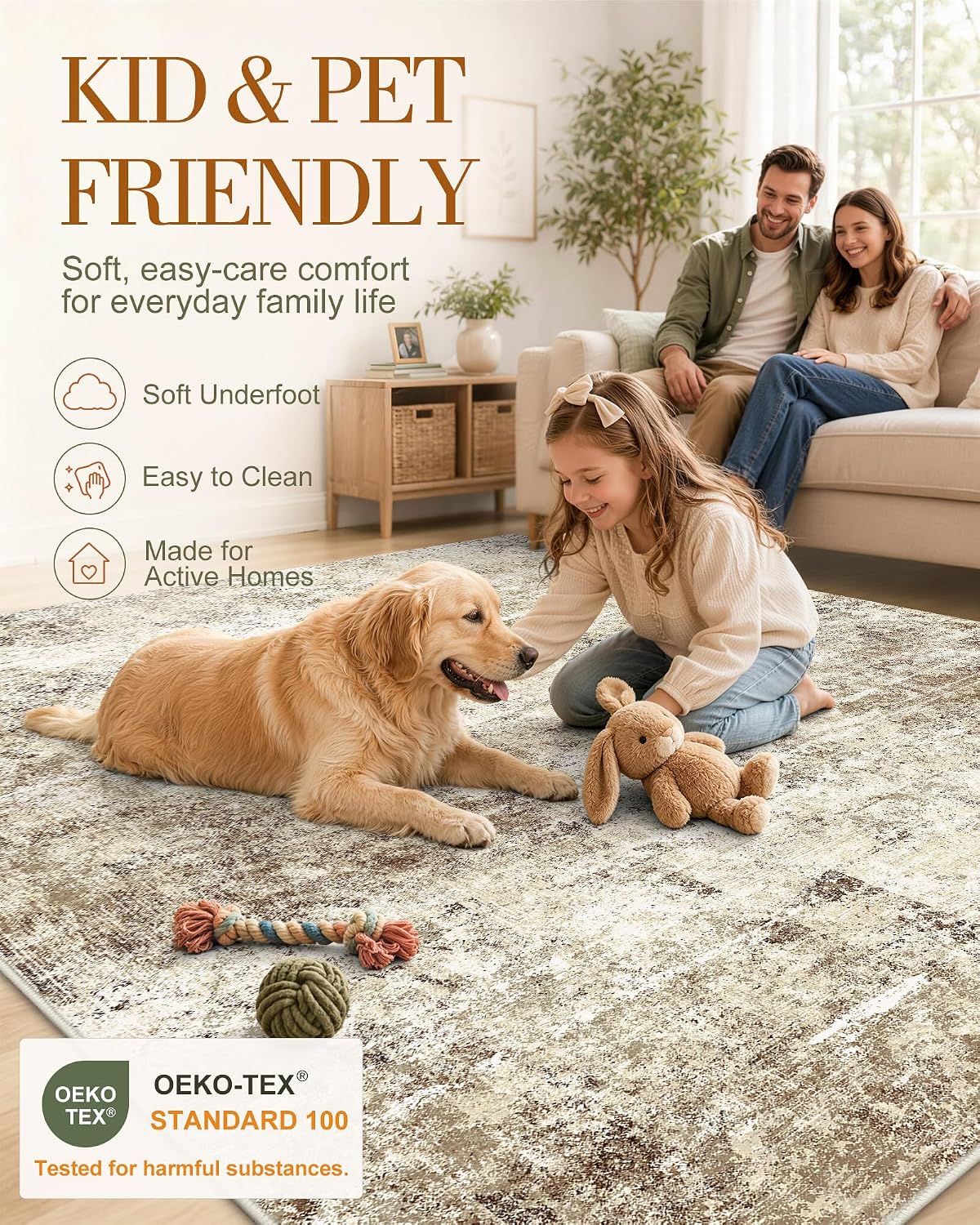 OLANLY 8x10 Washable Area Rug, Soft Non Slip Carpet for Bedroom Living Room