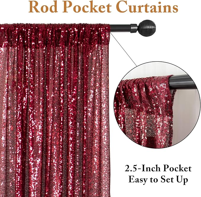 ShinyBeauty Glitter Burgundy Backdrop Curtains 2 Panels 4Ftx7Ft Sequin Curtain Photobooth Backdrops,Wine Wedding,Party,Birthday Wall Background