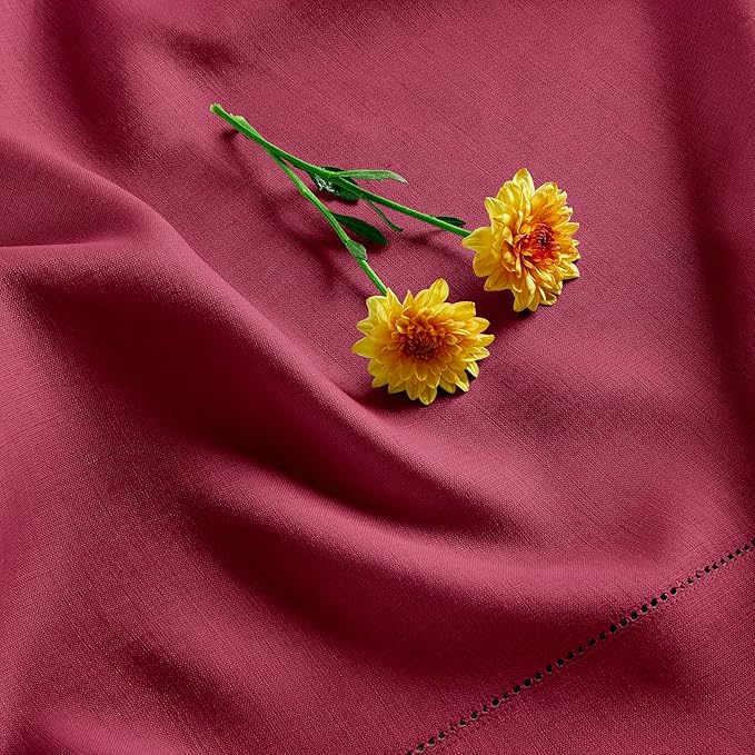 Solino Home Linen Tablecloth 52 x 52 Inch - 100% Pure Linen Beet Square Tablecloth - Classic Hemstitch, Machine Washable Table Throw for Fall, Autumn, Thanksgiving, Holiday