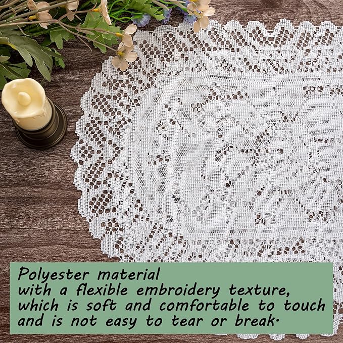 2PCS Oval Lace Placemats for Dining Table, White Lace Placemats Doilies, Embroidered Table Mats Farmhouse Cup Mat Vase Mat, 12x17 Inch