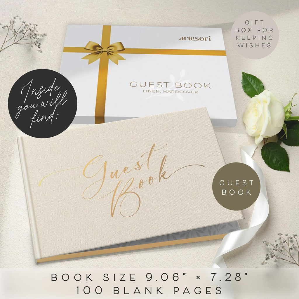 ARTESORI Wedding Guest Book for Reception — Gold-Foiled Ivory Guestbook to Sign in, Elegant Baby Shower Guest Book for Party & Birthday — Photo & Polaroid Guest Book for Wedding & Bridal Shower