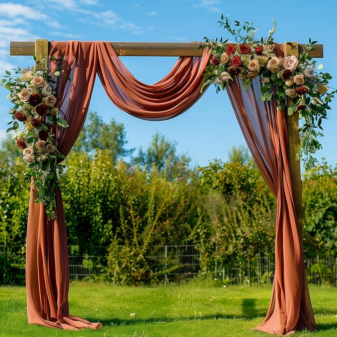 Wedding Arch Draping Fabric 1 Panel 28.7" x 20FT Terracotta Sheer Chiffon Backdrop Drapes for Wedding Ceremony Birthday Party Bridal Shower Outdoor Decoration