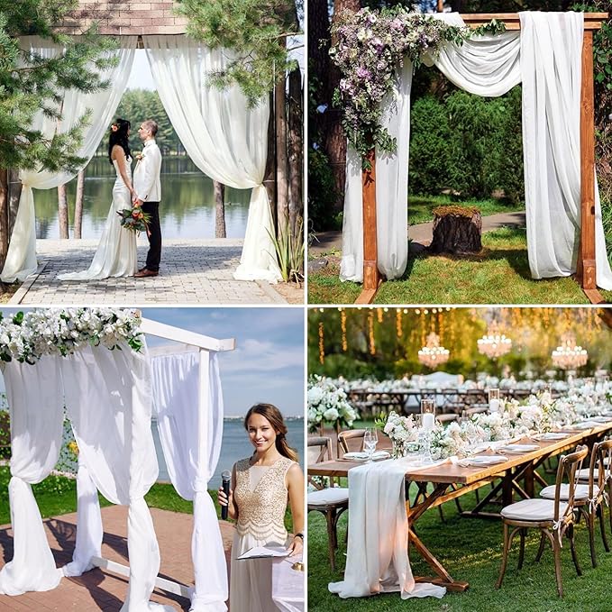 6 Panels White Wedding Arch Drapery 28" x 20Ft Weddings Arch Draping Fabric Chiffon Fabric Drape Sheer Backdrop Curtain for Wedding Party Swag Ceremony Birthday Arbor Drapery Reception Ceiling Décor