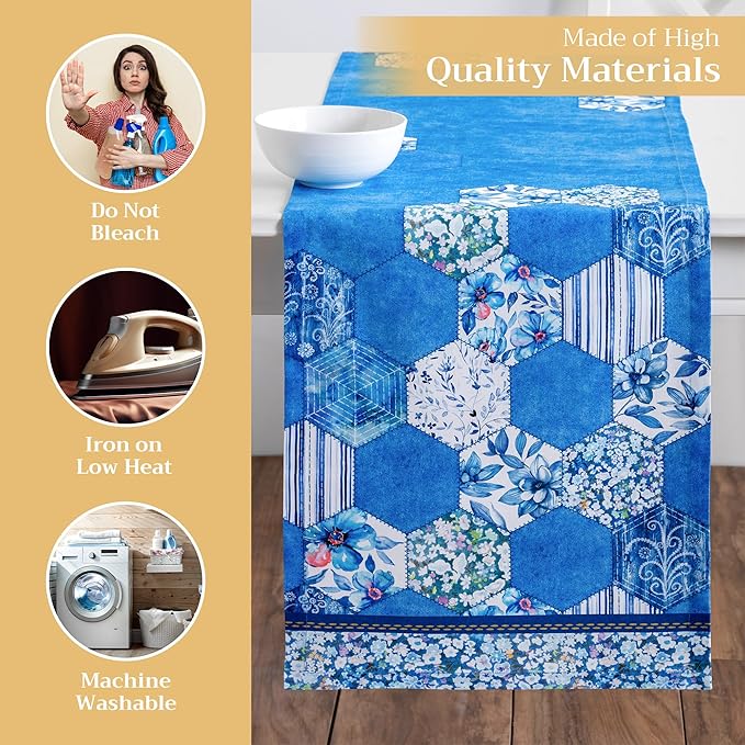 Maison d' Hermine Table Runner 100% Cotton Single Layer Table Runners 72 inches Long Decorative for Home Kitchen Dining Party Wedding Bridal Shower Spring Summer (Summer Blues, 14.50" x 72")