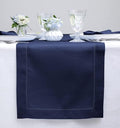 Solino Home Linen Navy Blue Table Runner 48 Inches - Classic Hemstitch, 100% Pure Linen Coffee Table Runner 14 x 48 Inch Ideal for Dresser Tables - Fall, Halloween, Thanksgiving, Christmas, Holiday