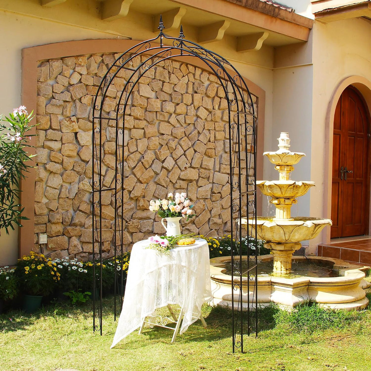 Metal Garden Arch Arbor, 98.4" H x 46.5" W, Heavy-Duty Iron, Black