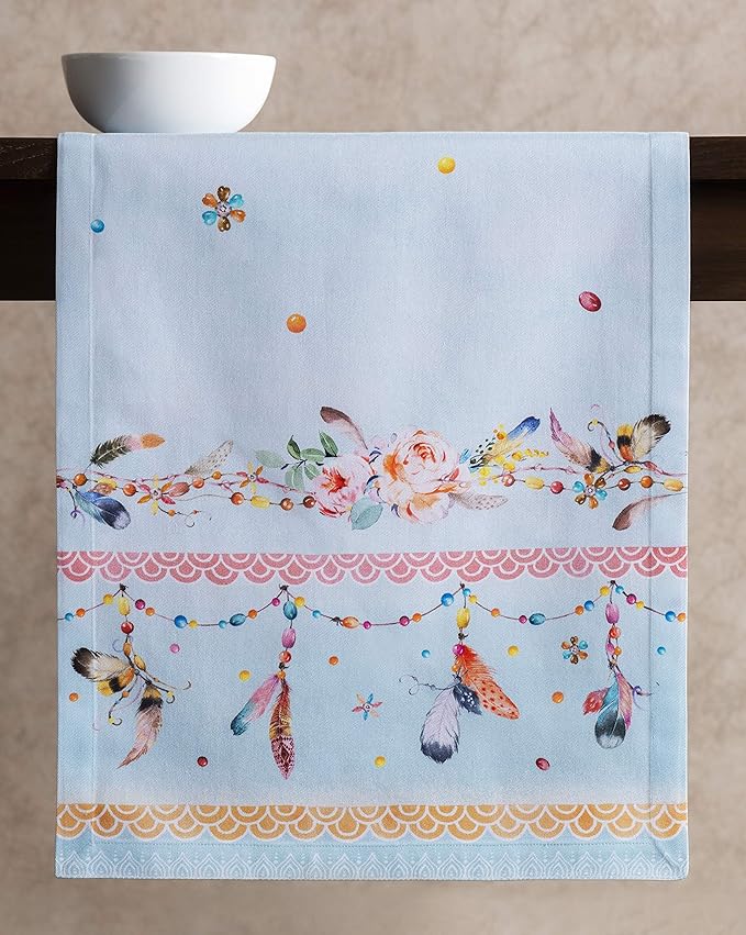 Maison d' Hermine Table Runner 100% Cotton Single Layer Table Runners 72 inches Long Decorative for Home Kitchen Dining Party Baby Shower Wedding Bridal Shower Spring Summer (Ibiza, 14.50" x 72")