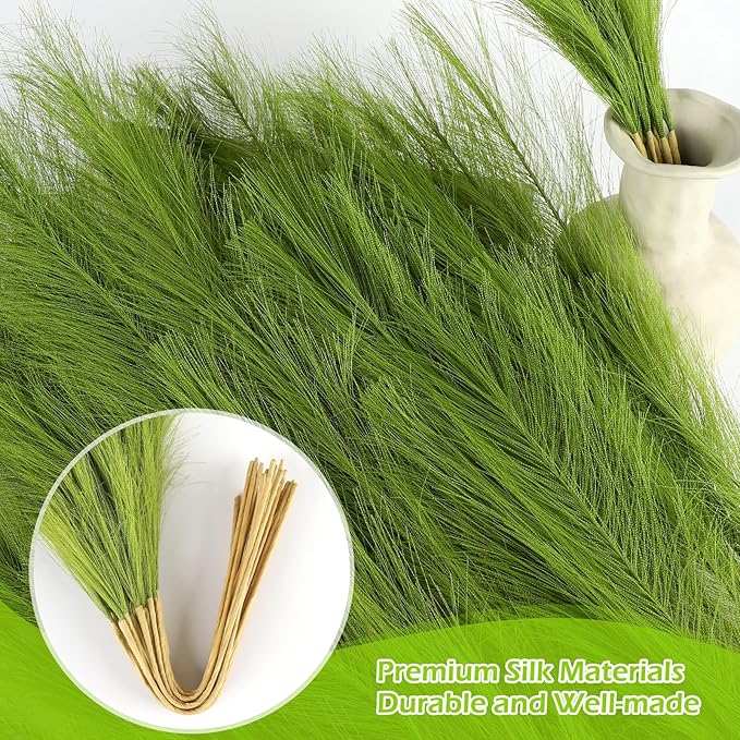 Green Pampas Grass Decor 30 Pcs 21.7 Inch Faux Pampas Grass Bulk Artificial Dried Flowers Small Vase Filler Pompas Grass.