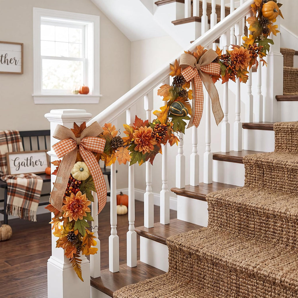 6 ft realistic fall garland for mantle autumn showing dimensions