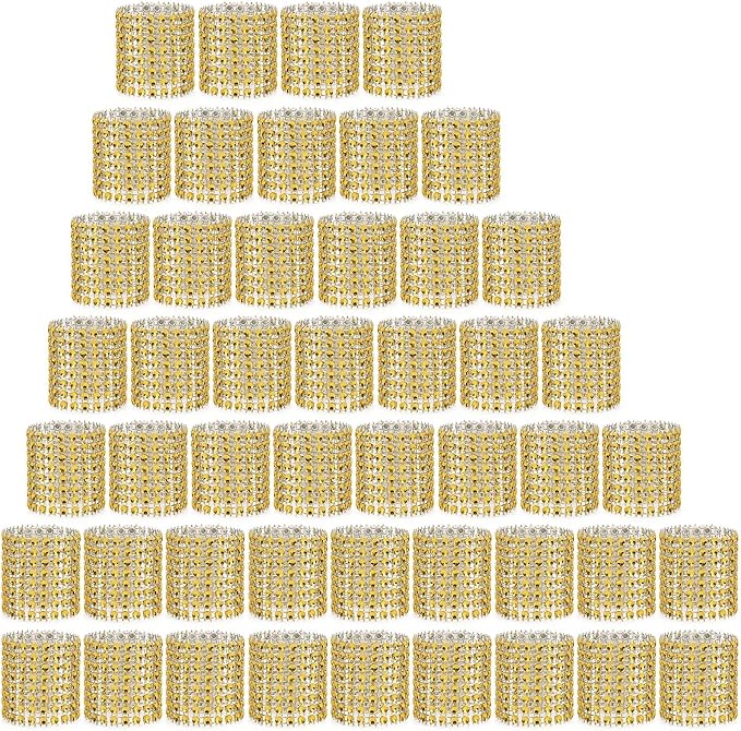 Gold Napkin Rings Set - 300 Rhinestone Crystal Napkin Rings for Wedding, Dinner, Parties & DIY Decoration
