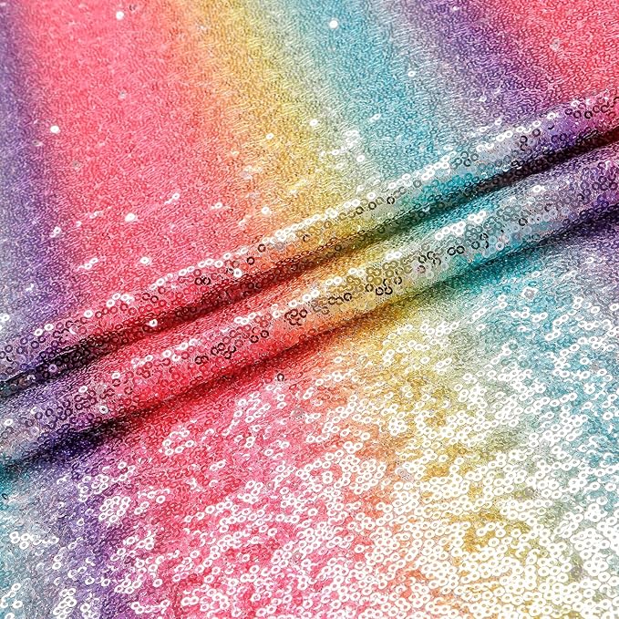 ShinyBeauty 36x36 Inch Rainbow Sequin Tablecloth - Sparkling Glitter Square Table Cover for Wedding Baby Shower Birthday Party Decor, Polyester Multicolor Iridescent Fabric Events & Celebrations