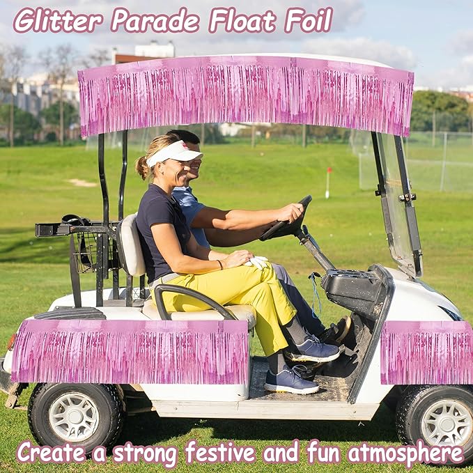 4 Pcak Each 10 Feet Glitter Pink Parade Float Decorations for Trailer Car, Glitter Foil Fringe Metallic Tinsel Streamers Banner Garland for Graduation Weeding Homecoming Birthday Party (Glitter-Pink)