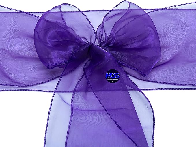 MDS Pack of 75 PCS Organza Chair Sashes Wider Dining Chair Bows Ribbon Tie Back for Wedding Party Birthday Bridal Shower Reception Event Banquet Home Chair Cover Decoration - Purple