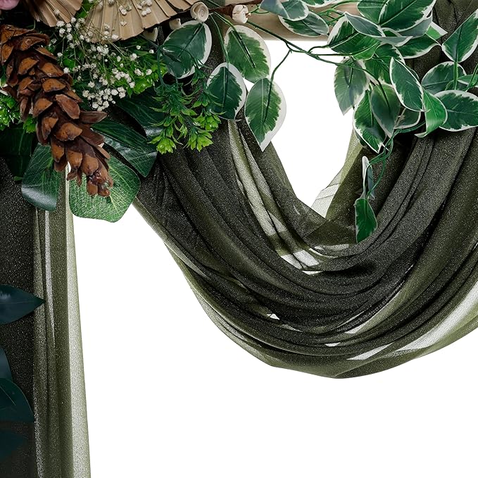 VDS Pack of 2 Panel (30 Inch X 20 Feet) Wedding Arch Draping Fabric Sheer Chiffon Fabric Drapery for Wedding Ceremony Reception Swag Backdrop Canopy Chuppah ARBO Altars Decoration (Olive)