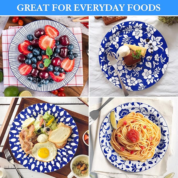 90 Pcs Paper Plates 8 Inch Bulk Thick Heavy Duty Disposable Plates Printed Blue and White Plate for Party, Wedding, Birthday, Tea, Picnic Barbecue, Everyday Use, Soak Proof, Cut Proof