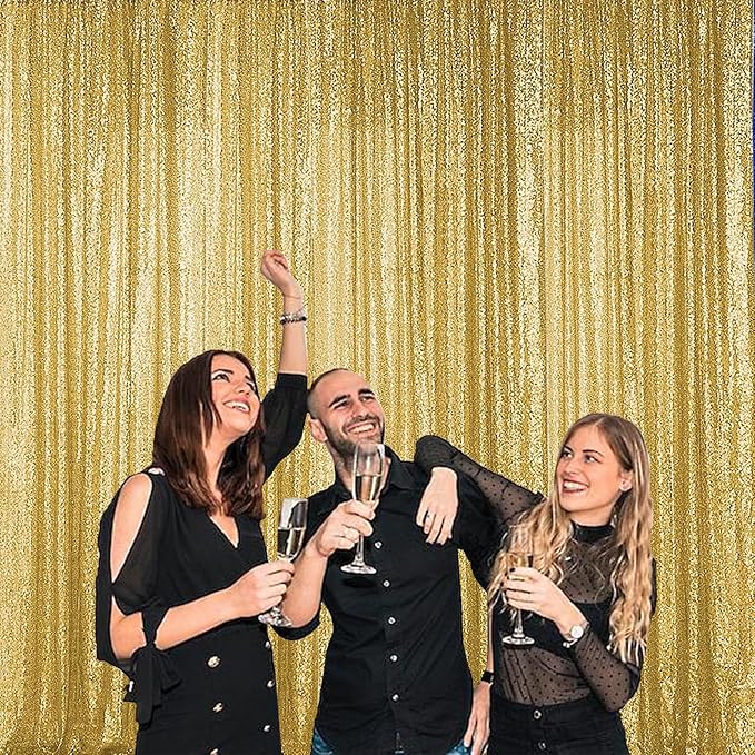 Sugargirl Gold Sequin Backdrop Curtain 2 Panels 2FTx8FT Glitter Gold Background Drapes Sparkle Photography Backdrop for Party Wedding Birthday Wall Decoration