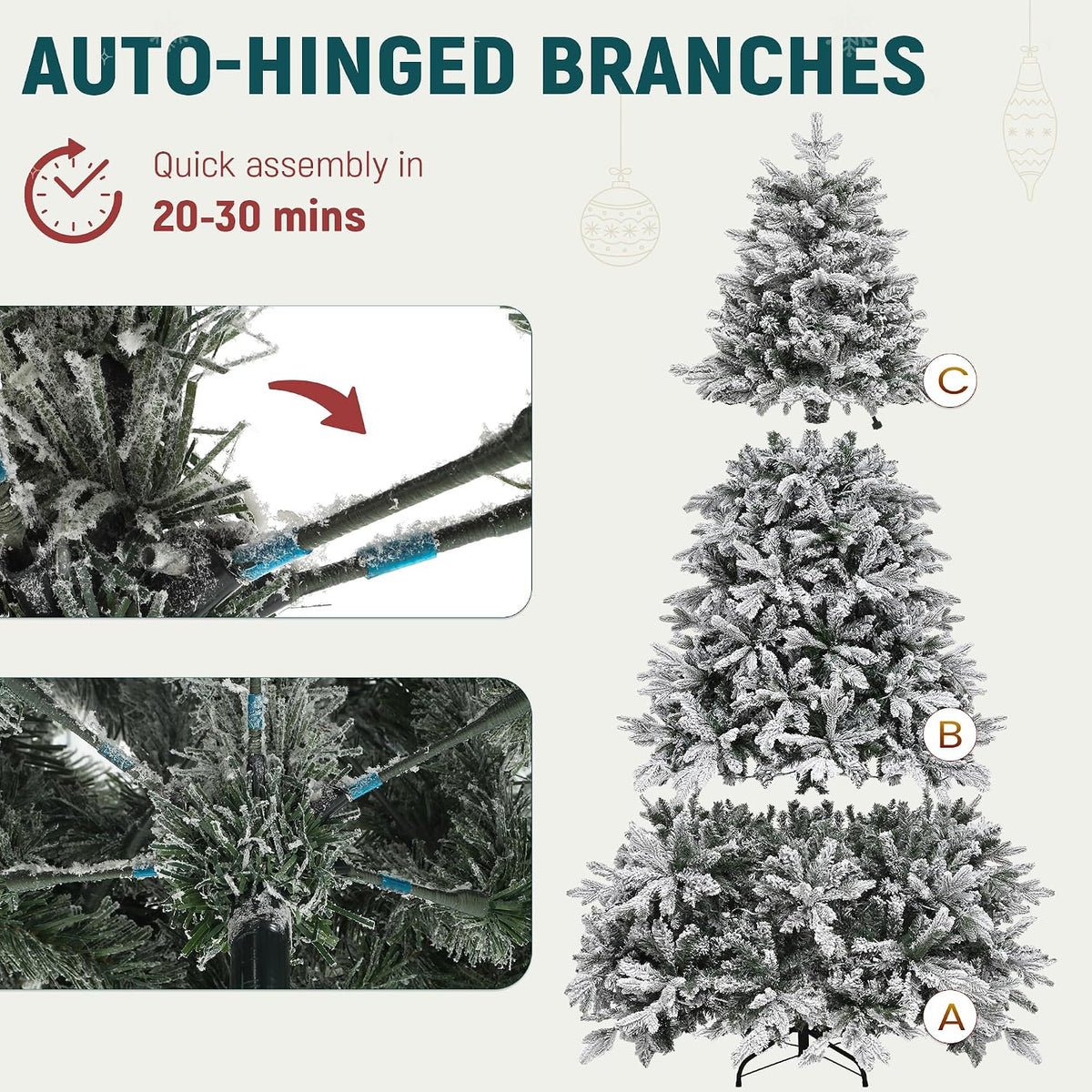 yitahome 7.5ft prelit flocked christmas tree with 1687 showing dimensions