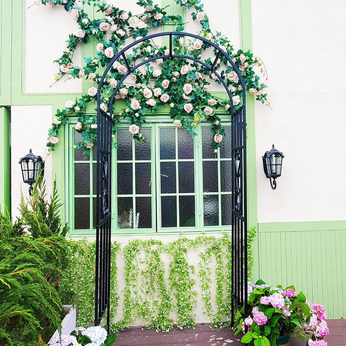 metal garden archway, 100"h x 45"w curved arbor on a desk or shelf