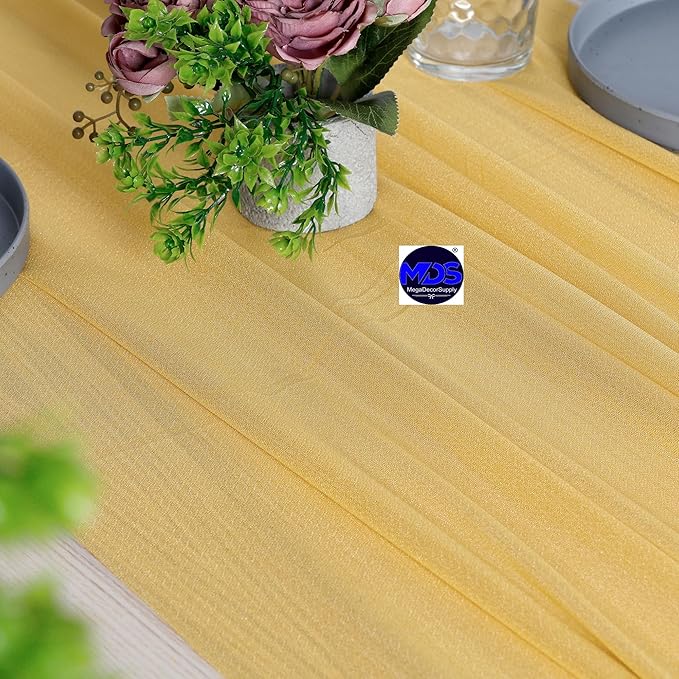 MDS 2 Pack 14ft Chiffon Table Runner 29 x 170 Inches Sheer Wedding Runner Romantic Rustic Table Runner for Wedding Decorations, Birthday Parties, Bridal Shower Party Arch Decor - Gold