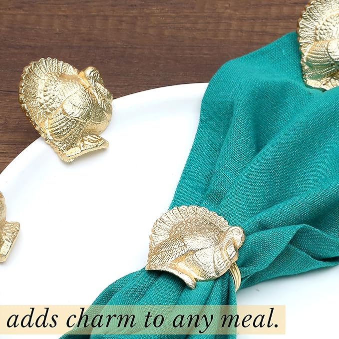 Turkey Bird Gold Napkin Rings Set of -12 for Dinner Parties, Weddings Receptions, Family Gatherings, or Everyday Use - Set Your Style with Daily Use Table Décor Accessories - ALPHA Living HOME