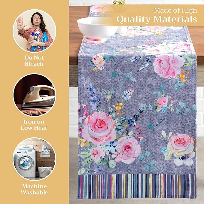 Maison d' Hermine Table Runner 100% Cotton Double Layer Table Runners 72 inches Long Decorative for Home Dining Party Wedding Bridal Shower Spring Summer (Sweet Rose Lavender - Lush, 14.50" x 72")