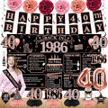 Zirtorei 40th Birthday Decorations for Women, 21pcs the Year 1986 Banner Balloon Party Supplies, Rose Gold 40 Year Old Birthday Backdrop, 40 Bday Honeycomb Centerpiece Hanging Swirls Sash Gifts