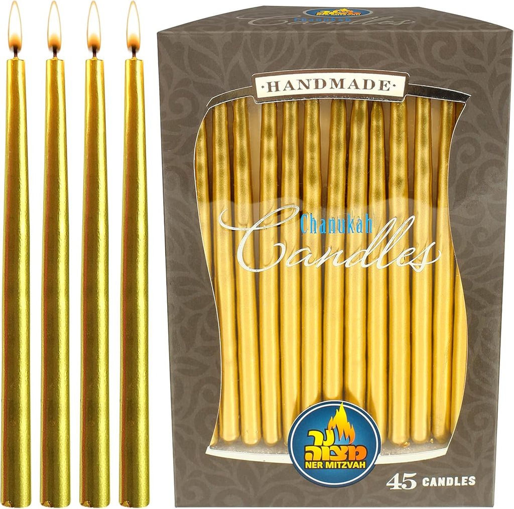 Ner Mitzvah Dripless Chanukah Candles, Hanukkah Candles Fits Most Menorahs, Premium Quality Wax for All 8 Nights of Hanukkah - Metallic Gold, Standard Size - 45 Count