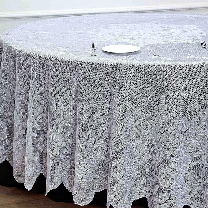 Tableclothsfactory 120" White Premium Lace Round Tablecloth for Banquet Party Wedding Event Home Decor