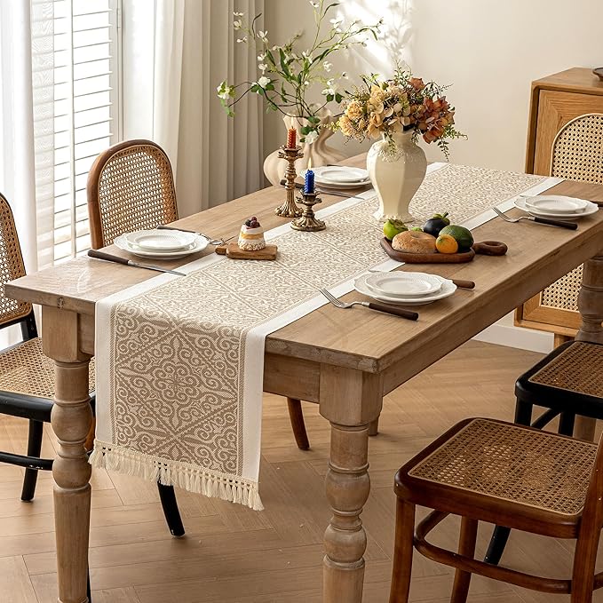 Table Runners 138 Inches,Waterproof Boho Table Runner with Tassel Fringe,Table Runner for Party Coffee Table