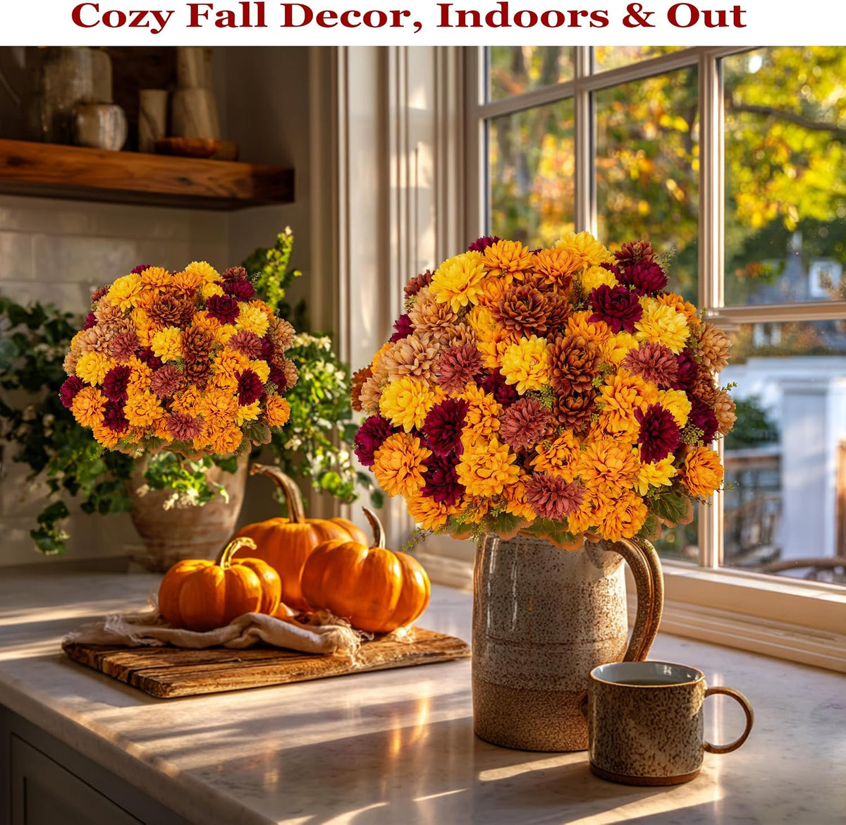 AXYLEX Artificial Mums for Outdoors, 12 Bundles Fake Fall Flowers (Multi)