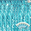 Jutom 6 Pieces 3.3 x 6.6 ft Wavy Tinsel Foil Fringe Curtains Foil Fringe Streamer Backdrop Party Curtain for Sea Mermaid Baby Shower Birthday Party Decoration(Blue Green)