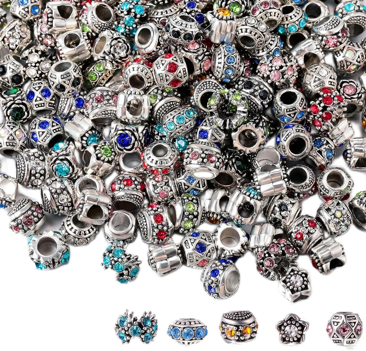 cunno 200 pcs european beads charms, rhinestone alloy, main product view