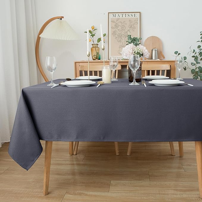 Biscaynebay Textured Fabric Square Tablecloths 70x70 Inches, Dark Grey Water Resistant Card Table Cloth Folding Table Cover for Dining, Kitchen, Wedding and Parties etc. Machine Washable