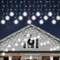 Christmas White Icicle Lights with Snowflake, 150 LED Curtain Lights with 8 Lighting Modes, Plug in Twinkle Lights for Home Christmas Wedding Party Decoration