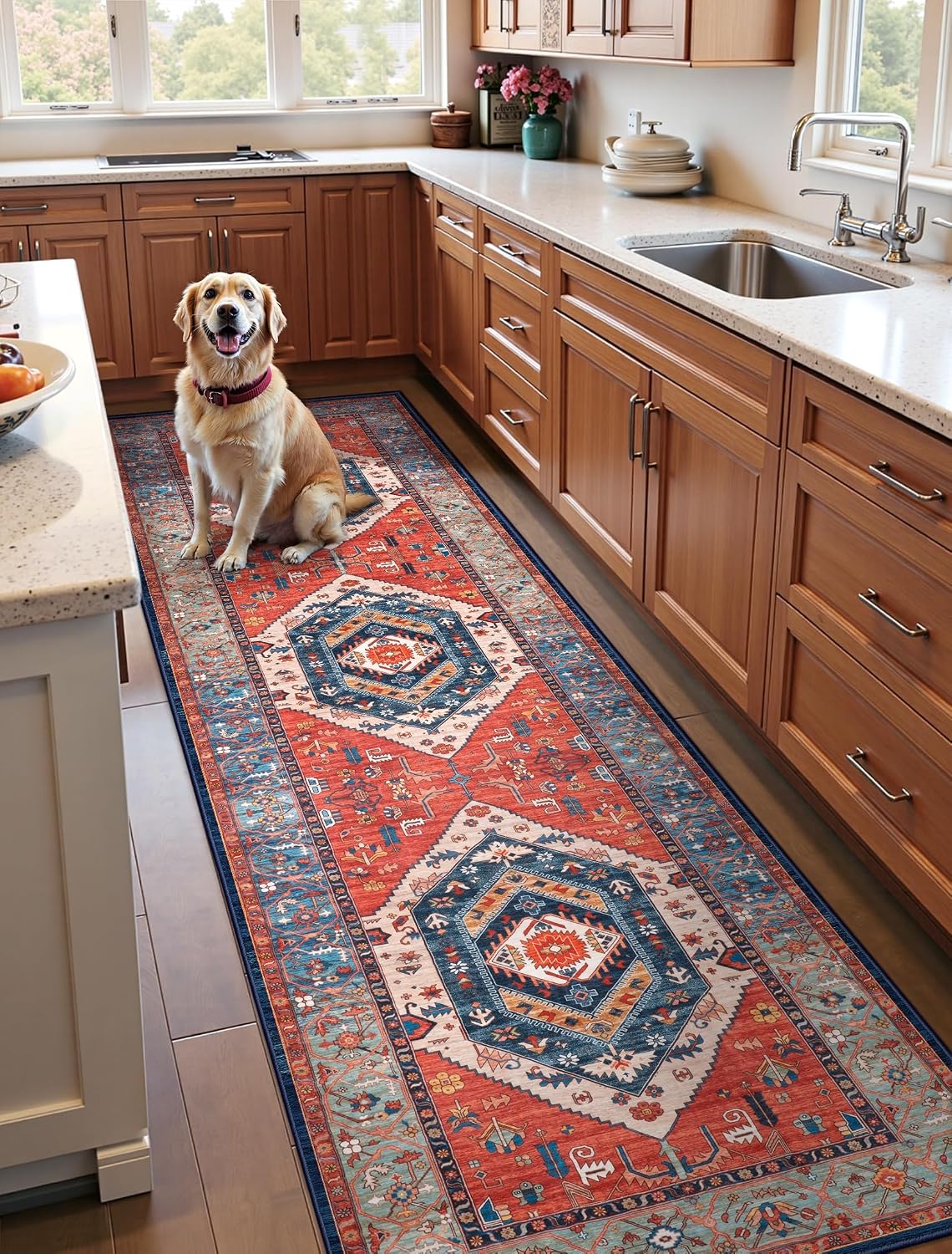 SERISSA 2'6"x10' Washable Non Slip Boho Runner Rug for Hallway，Rust