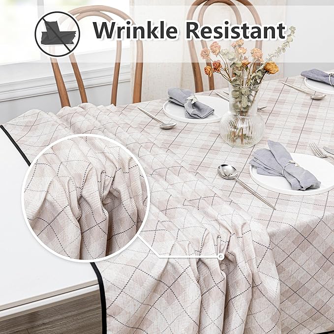 MYSKY HOME Table Cloth 60x84 inch Rectangle, Heavy Duty Linen Look Waterproof, French Country Black Plaid for Kitchen Dining, Party