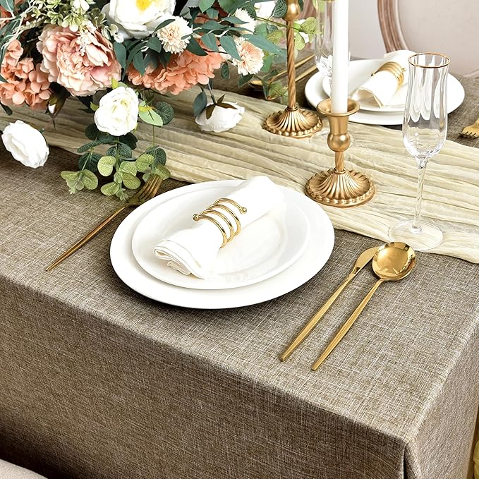 Fitable Faux Linen Tablecloths for Rectangle Tables: Water & Stain Resistant Farmhouse Table Cloth, Washable Burlap Textured Table Covers for Kitchen Dining Party(2 Pack, 52x70 Inch, Khaki)