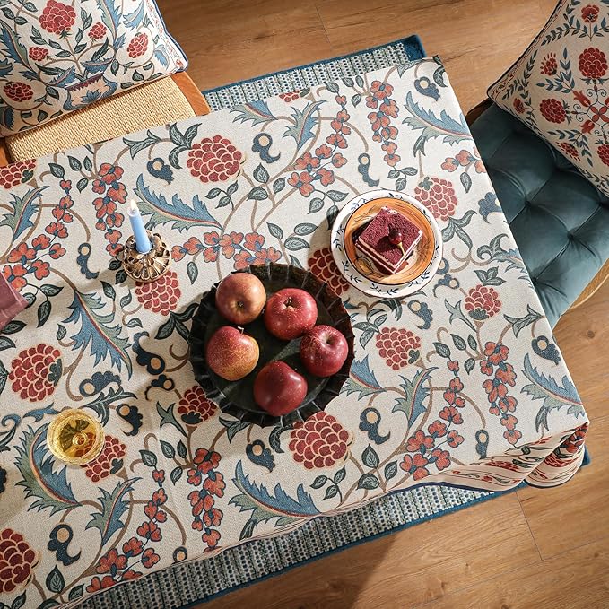 patdrea Designer Vintage Linen Long Tablecloth for Rectangle Table,French Soft Durable Floral Tablecloths,Colorful Table Cover for Kitchen Dining,Parties,Christmas,Thanksgiving,Party,63"x94"-Puno