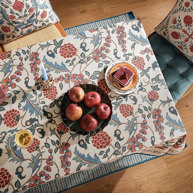 patdrea Designer Vintage Linen Small Square Tablecloth,French Anti-Wrinkle Durable Floral Table Cloth,Colorful Table Cover for Kitchen Dining,Parties,Christmas,Thanksgiving,Party,67"x67"-Puno