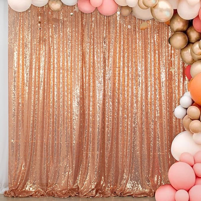 ShinyBeauty 4FT x 7FT Rose Gold Sequin Backdrop | Photo Booth Background | Wedding & Rust Backdrops | Sparkly Sequin Fabric | Perfect for Photography & Events | Durable & Elegant Curtains