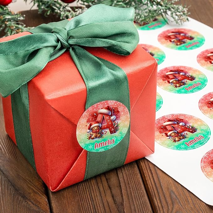 Personalized Christmas Stickers - Custom Name Waterproof Christmas Gift Tags for Gift Box Xmas Holiday Decorations Party Favors - 30 Stickers (Watercolor)