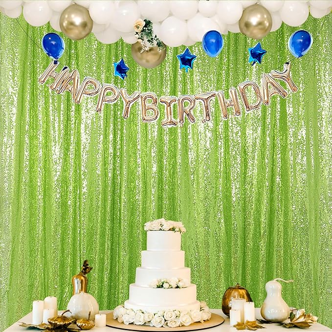 ShinyBeauty Olive Green Sequin Backdrop 4x10FT (4 Panels) – Sparkly Photo Booth Background for Weddings, TikTok Live Streams, Party Decor, Reusable Glitter Curtain