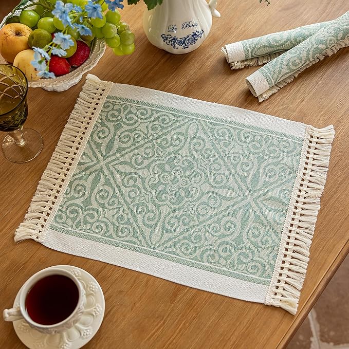 Placemats Set of 4,Waterproof Placemat with Tassel Fringe,Boho Placemats for Coffee Table Western Restaurant