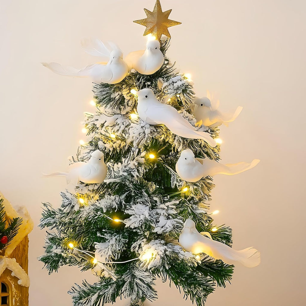 Threan 12 Pcs 5.11 Inch Artificial White Bird Bulk Small Feathered Doves Decor with Clips Love Fake Birds Craft White Ornaments Christmas Tree Home Garden Wedding Party DIY Decoration Wedding Party