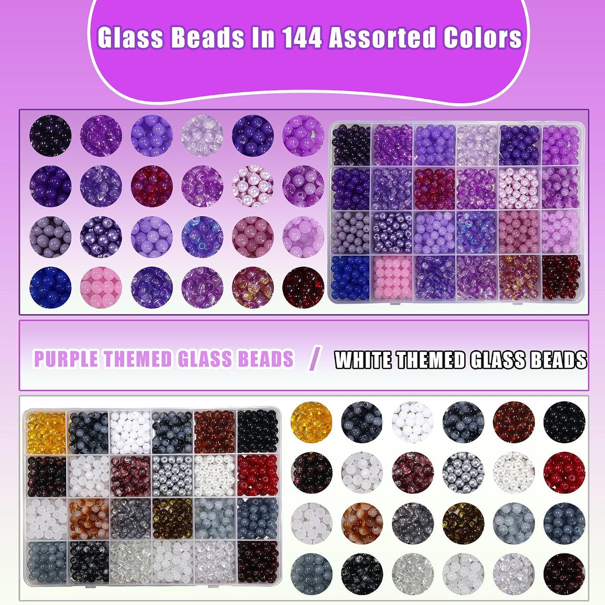 JULIMAIDONG 6mm 144Color Glass Beads for Bracelets Jewelry Making Kits