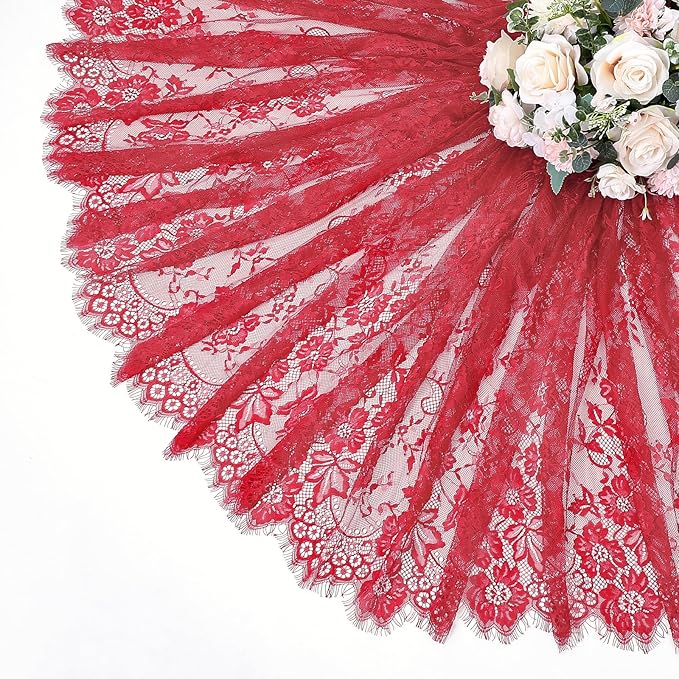 LuoluoHouse Red Tablecloth Christmas Lace Table Fabric 2pcs 60x120 Inch for Birthday Rustic Wedding Bridal Shower Party Decoration Rectangle Overlay Vintage Embroidered Reception Table Cloth Decor