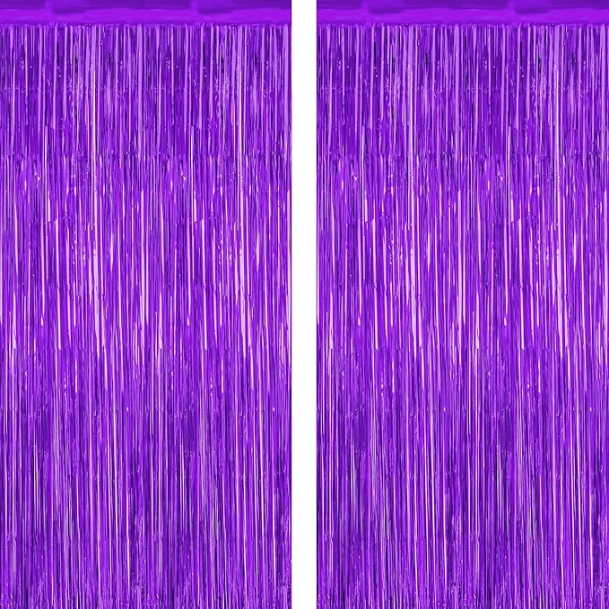 2 Pack Backdrop Curtains, 3.28 FT x 7.05 FT Purple Tinsel Backdrop, Metallic Purple Backdrop Fringe Curtains Foil Streamer, Party Supplies Photo Props for Anniversaires Wedding Party